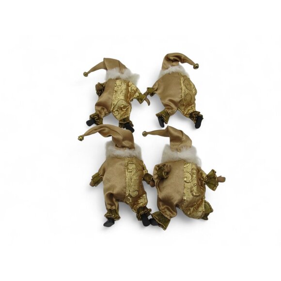 4 Small Gold Santa Claus Christmas Figurines With Beards and Jingle Bell Hats - Picture 14 of 14